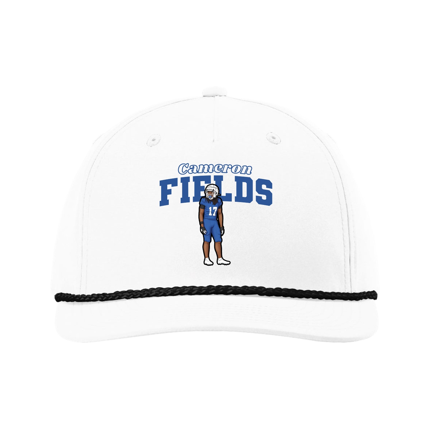 Five-Panel Classic Rope Cap — Name Arch in White
