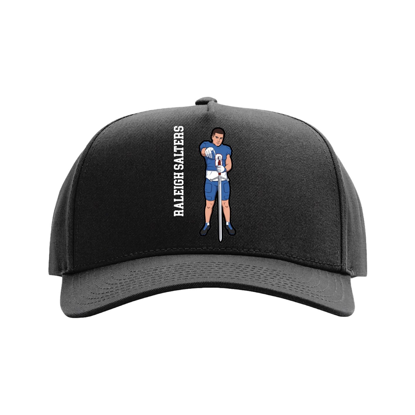 Full Fabric Five-Panel Champ Cap — Name Vertical in Black