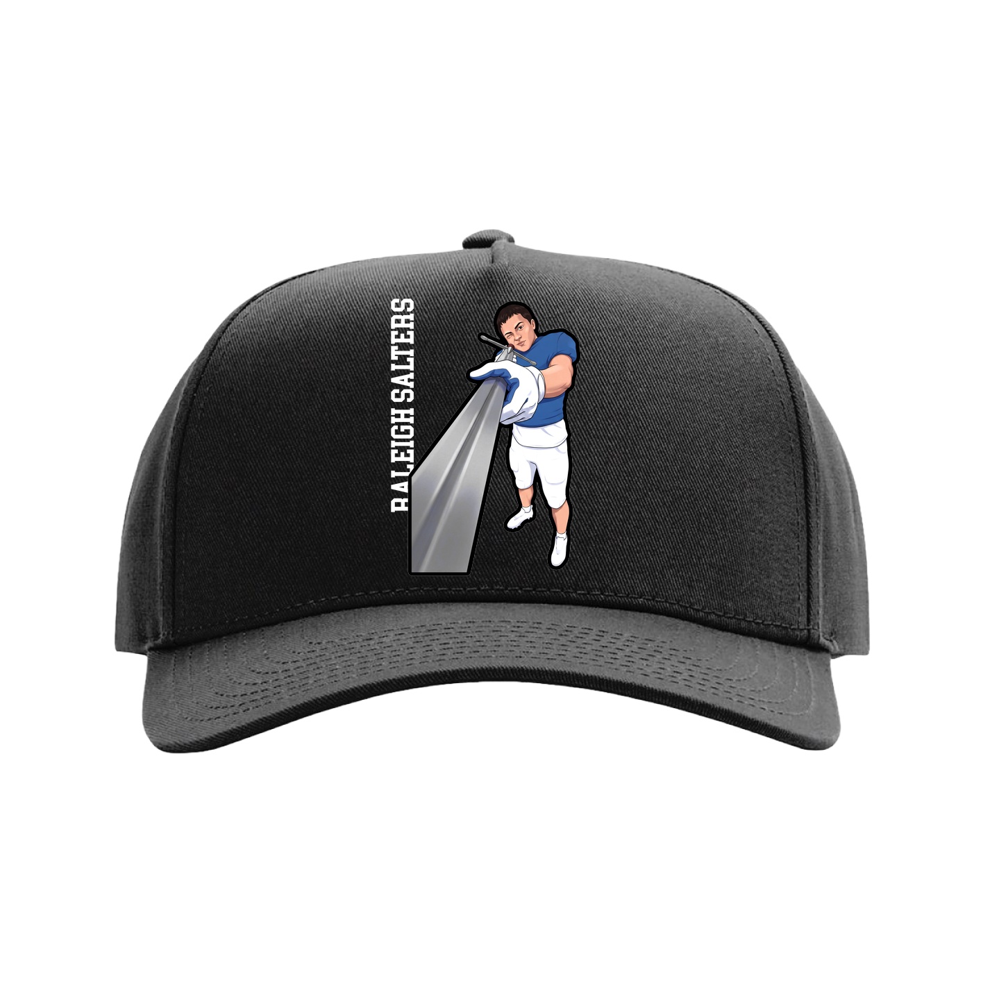 Full Fabric Five-Panel Champ Cap — Name Vertical in Black