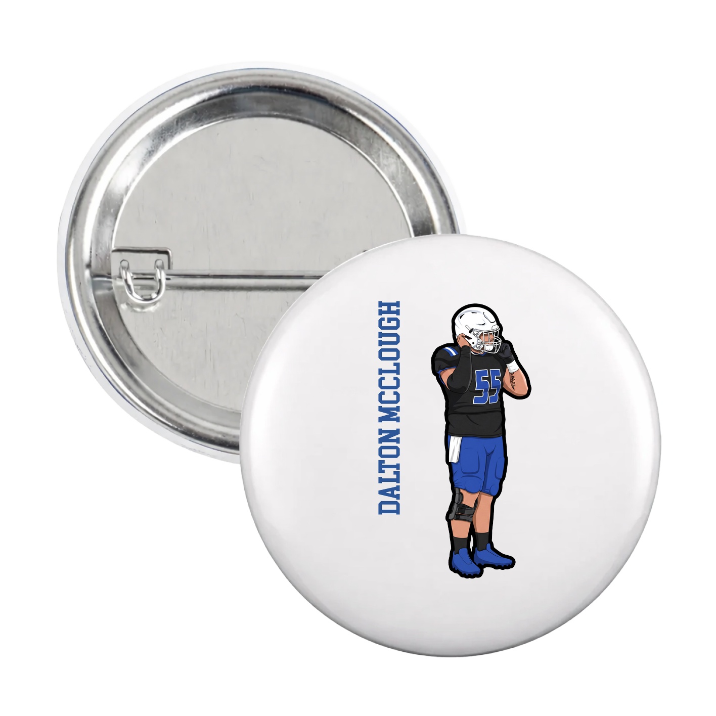 Game Day Button — Name Vertical in White