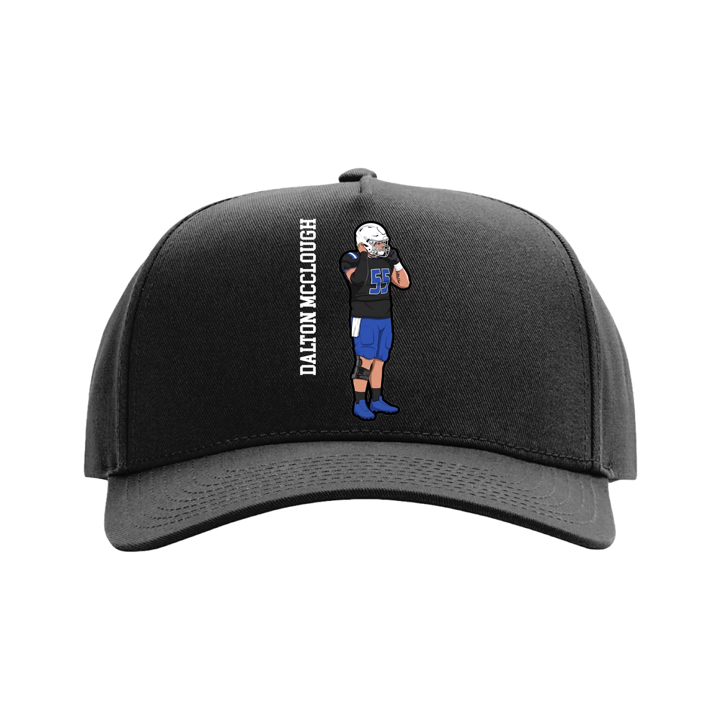 Full Fabric Five-Panel Champ Cap — Name Vertical in Black