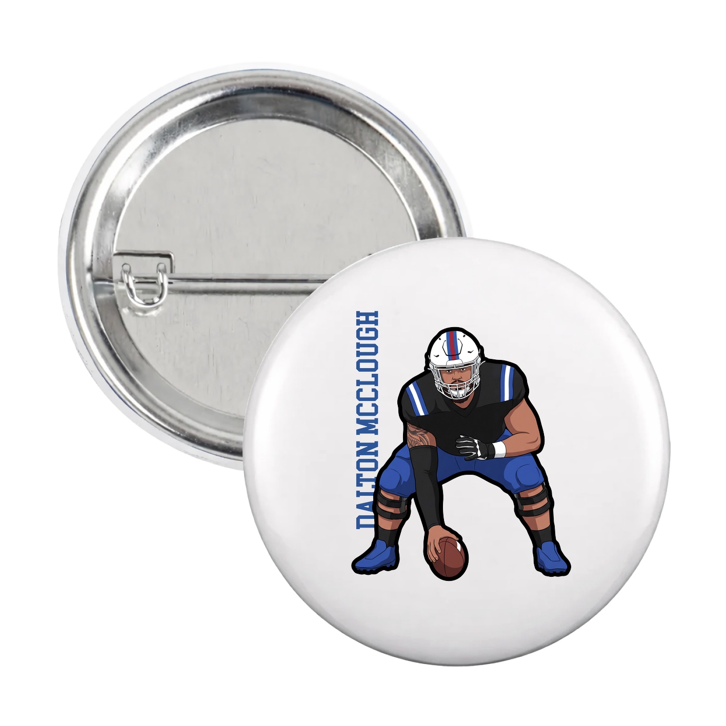Game Day Button — Name Vertical in White