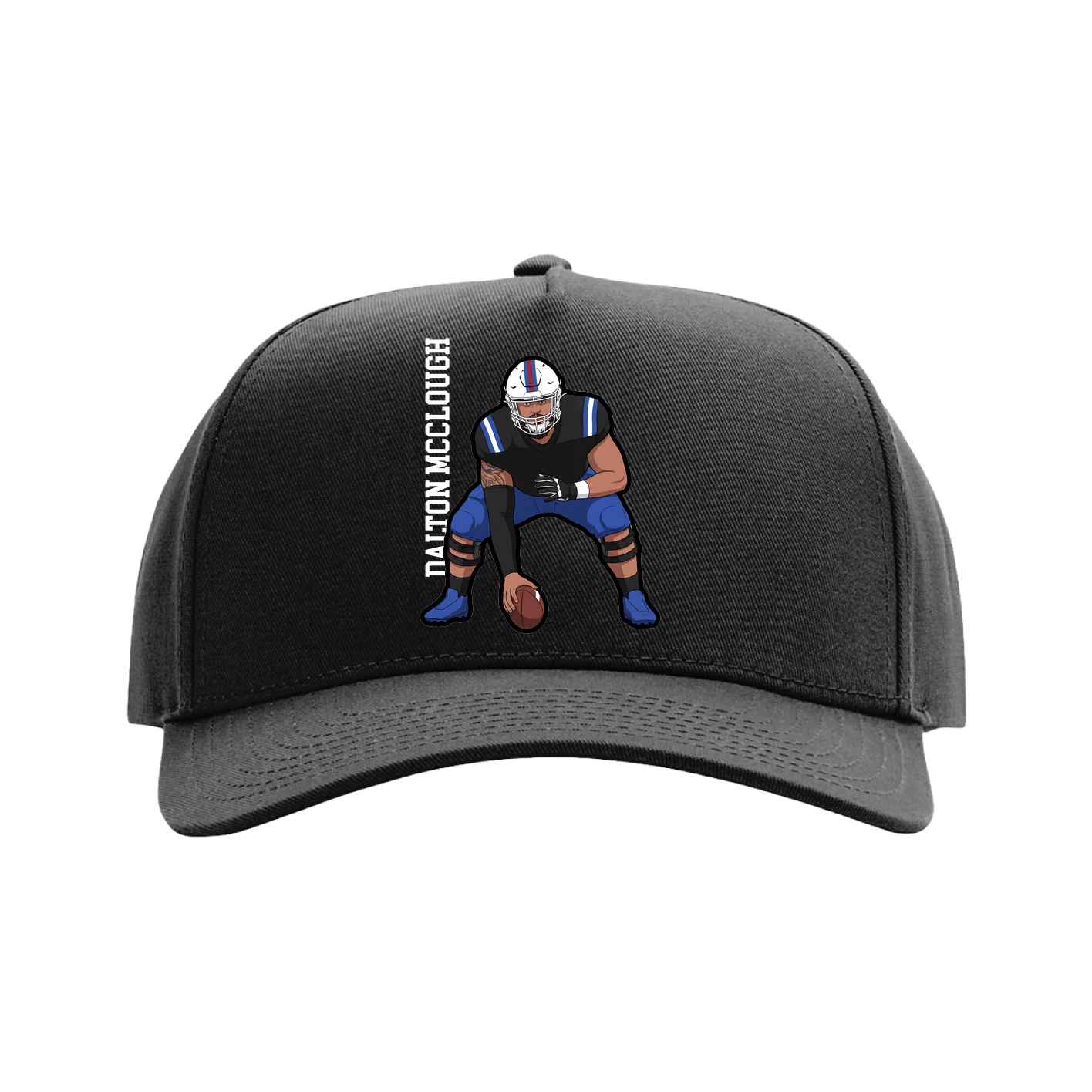 Full Fabric Five-Panel Champ Cap — Name Vertical in Black