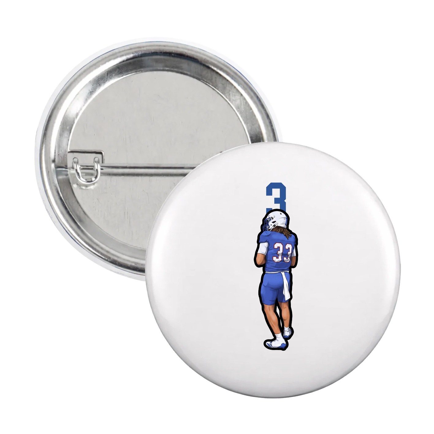 Game Day Button — Number Top in White