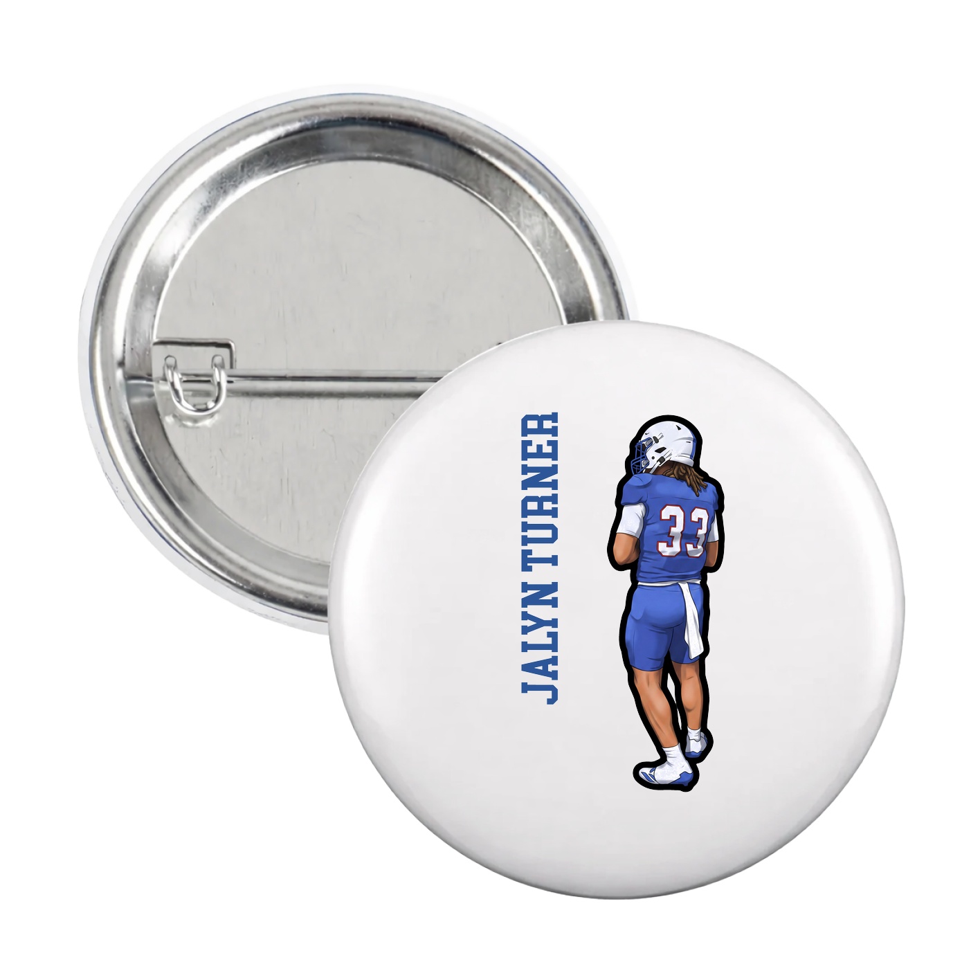 Game Day Button — Name Vertical in White