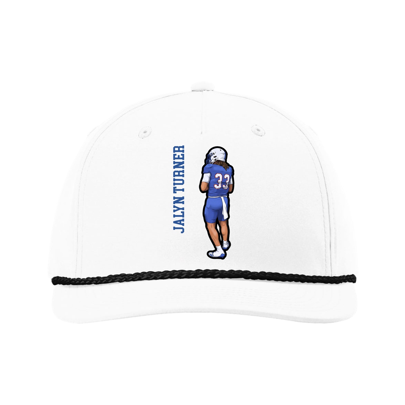 Five-Panel Classic Rope Cap — Name Vertical in White