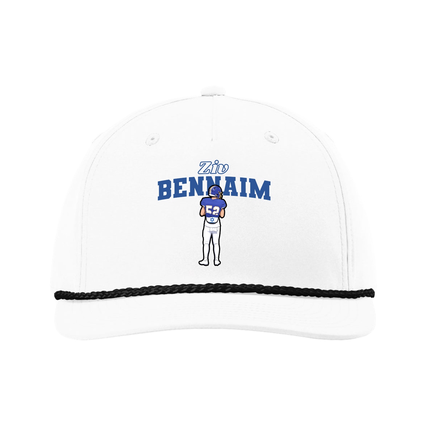 Five-Panel Classic Rope Cap — Name Arch in White