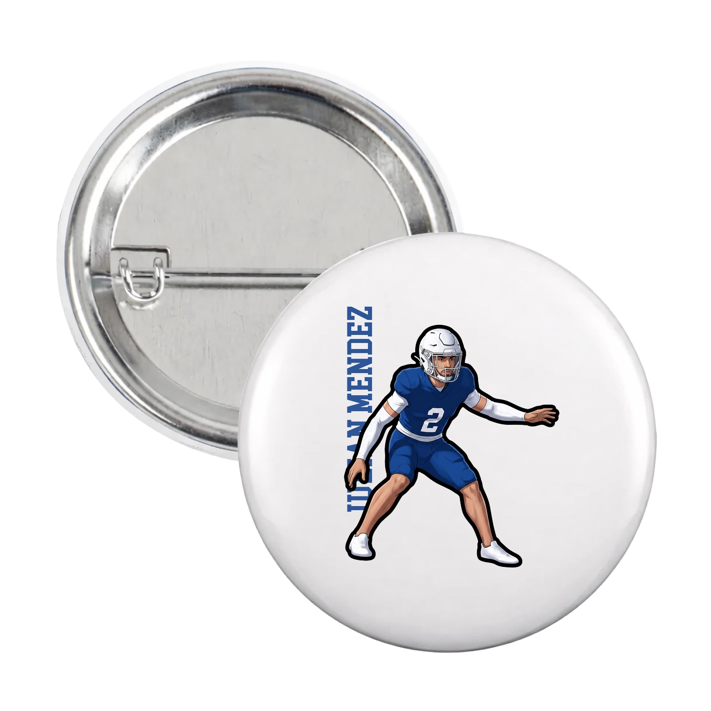 Game Day Button — Name Vertical in White