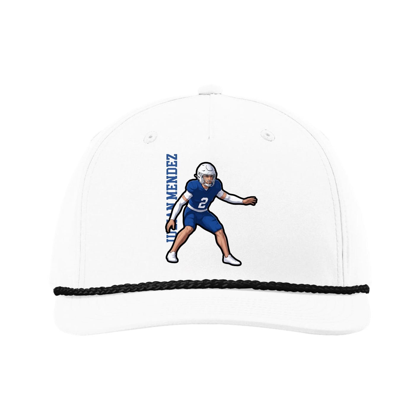 Five-Panel Classic Rope Cap — Name Vertical in White