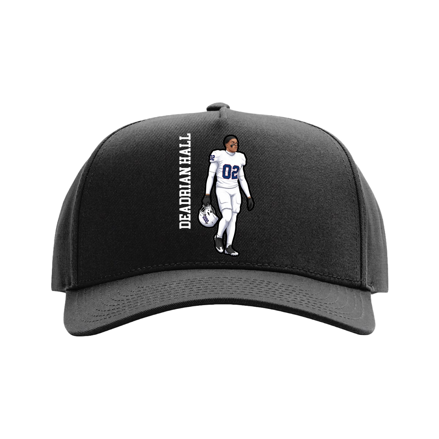Full Fabric Five-Panel Champ Cap — Name Vertical in Black