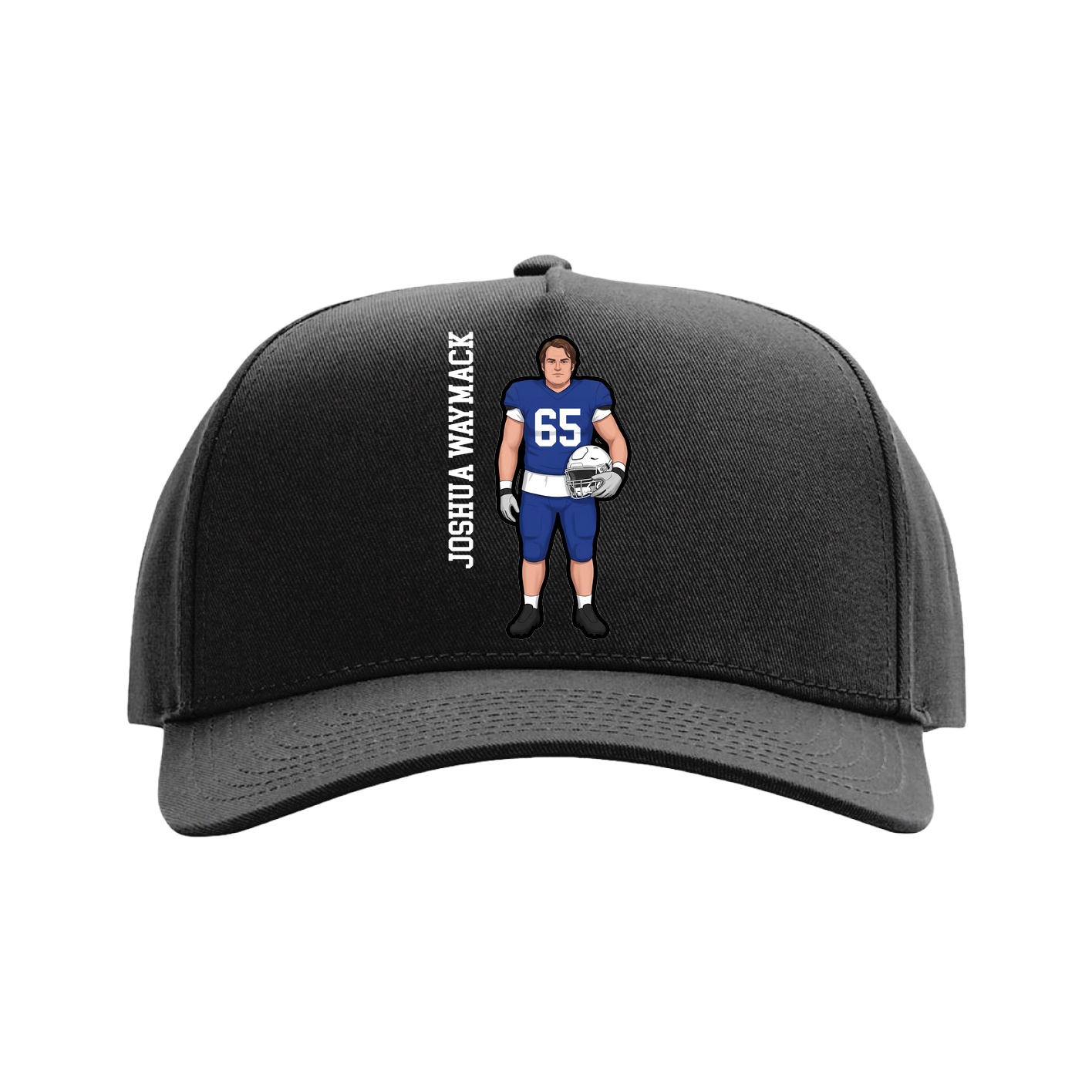Full Fabric Five-Panel Champ Cap — Name Vertical in Black