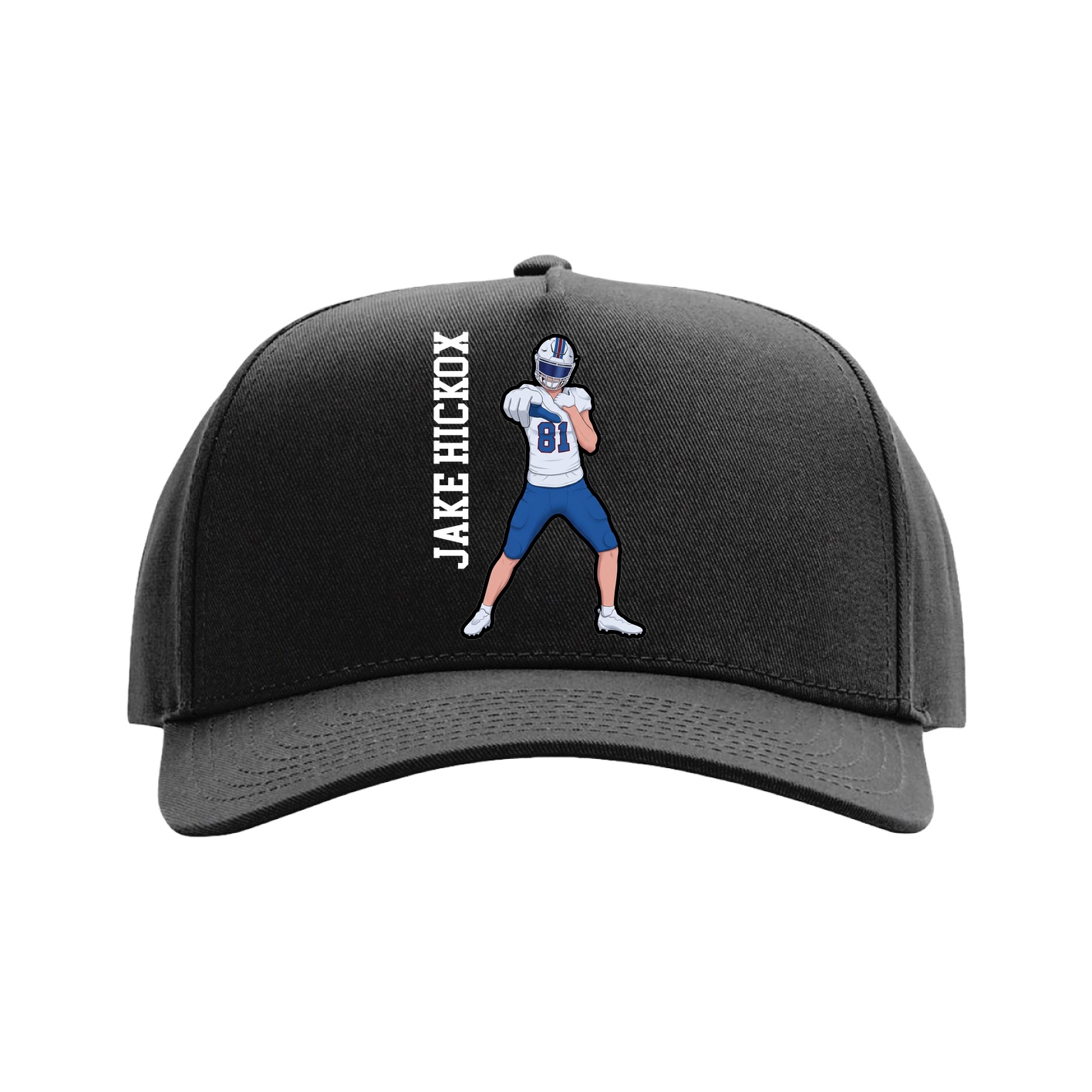 Full Fabric Five-Panel Champ Cap — Name Vertical in Black