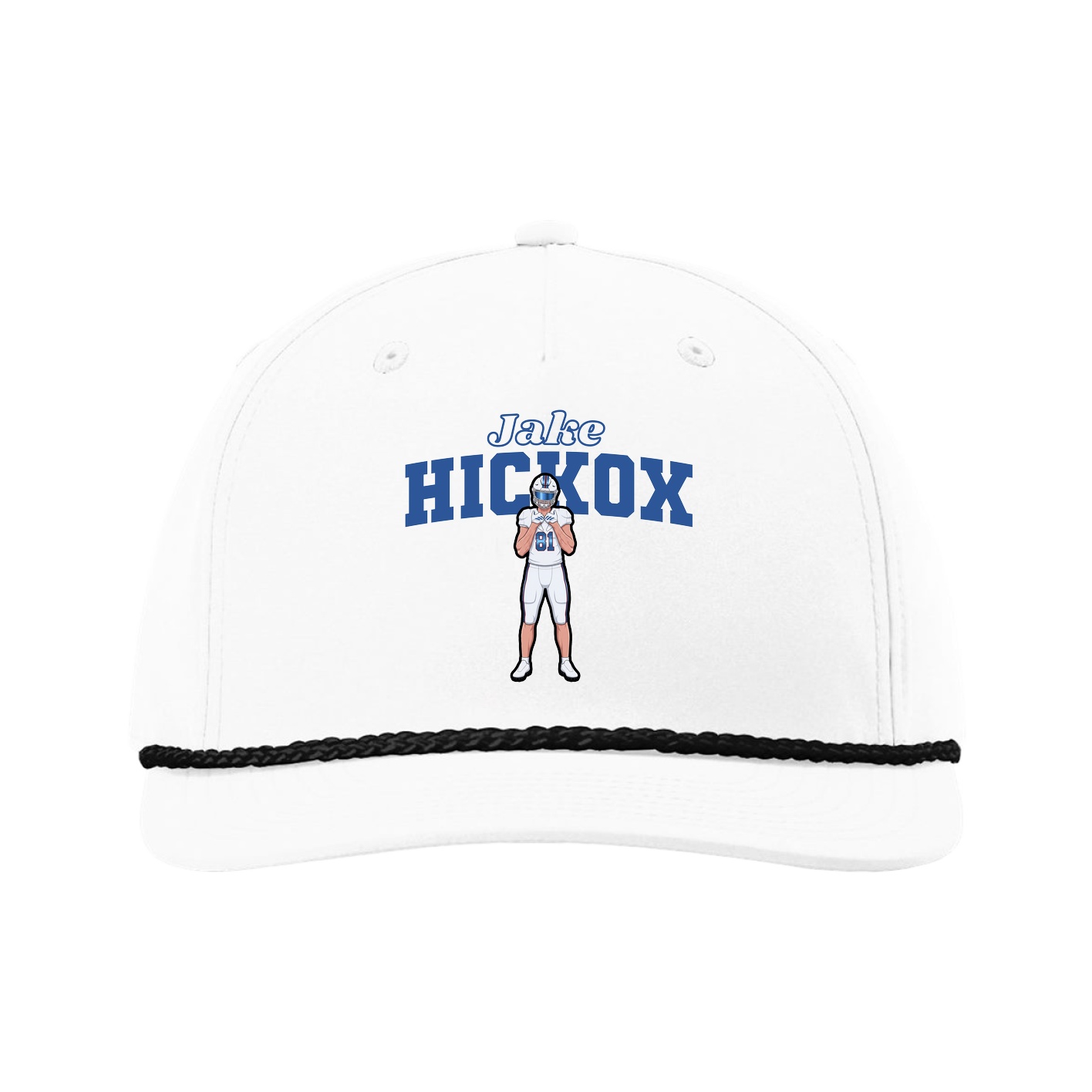 Five-Panel Classic Rope Cap — Name Arch in White