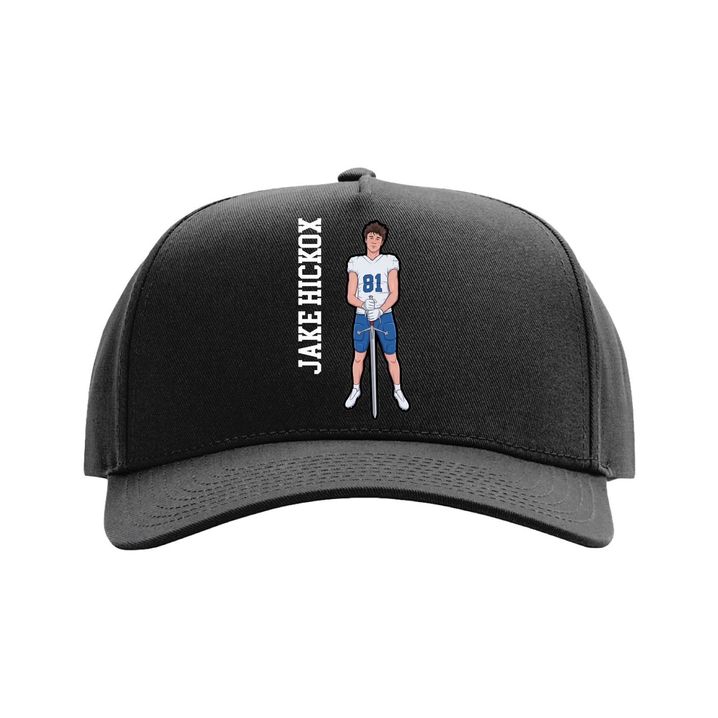 Full Fabric Five-Panel Champ Cap — Name Vertical in Black