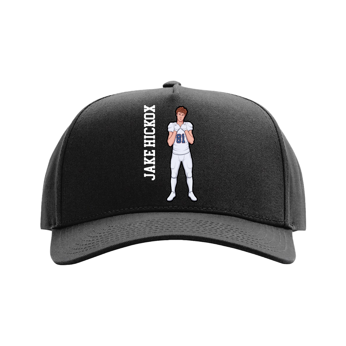 Full Fabric Five-Panel Champ Cap — Name Vertical in Black