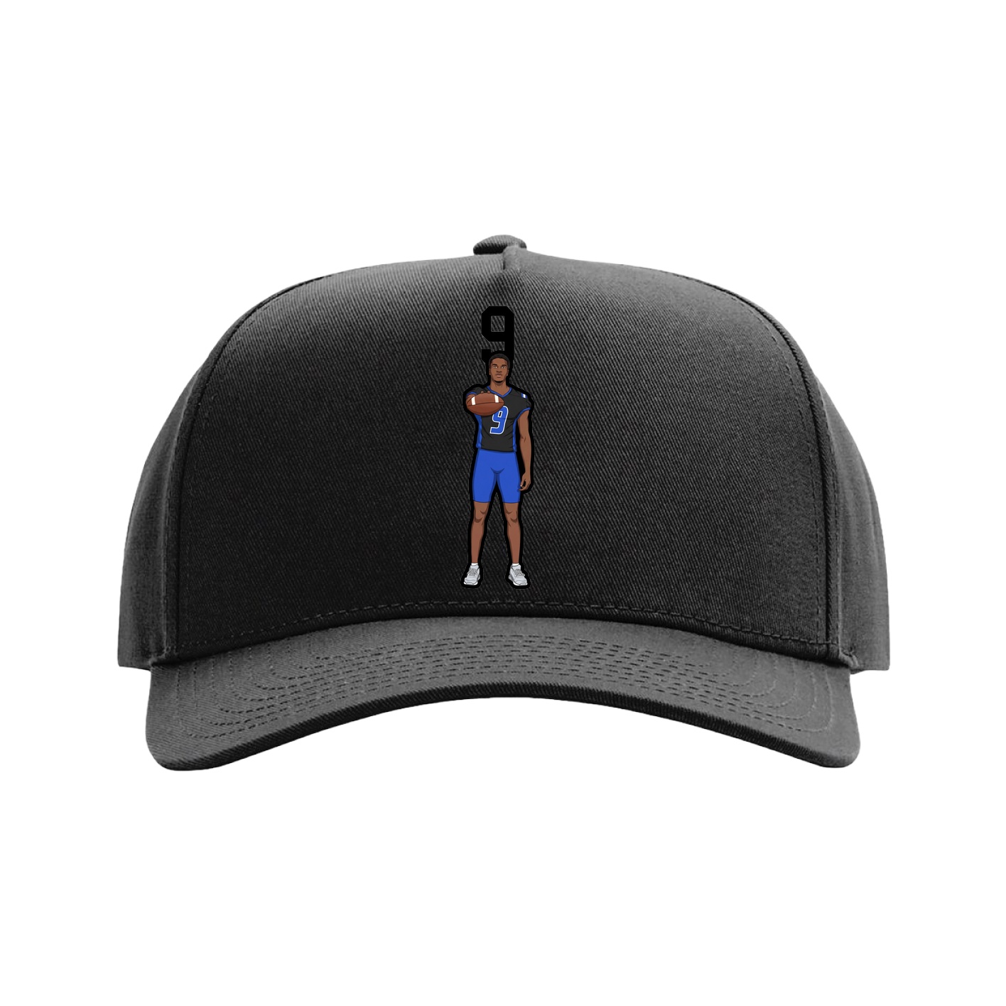 Full Fabric Five-Panel Champ Cap — Number Top in Black