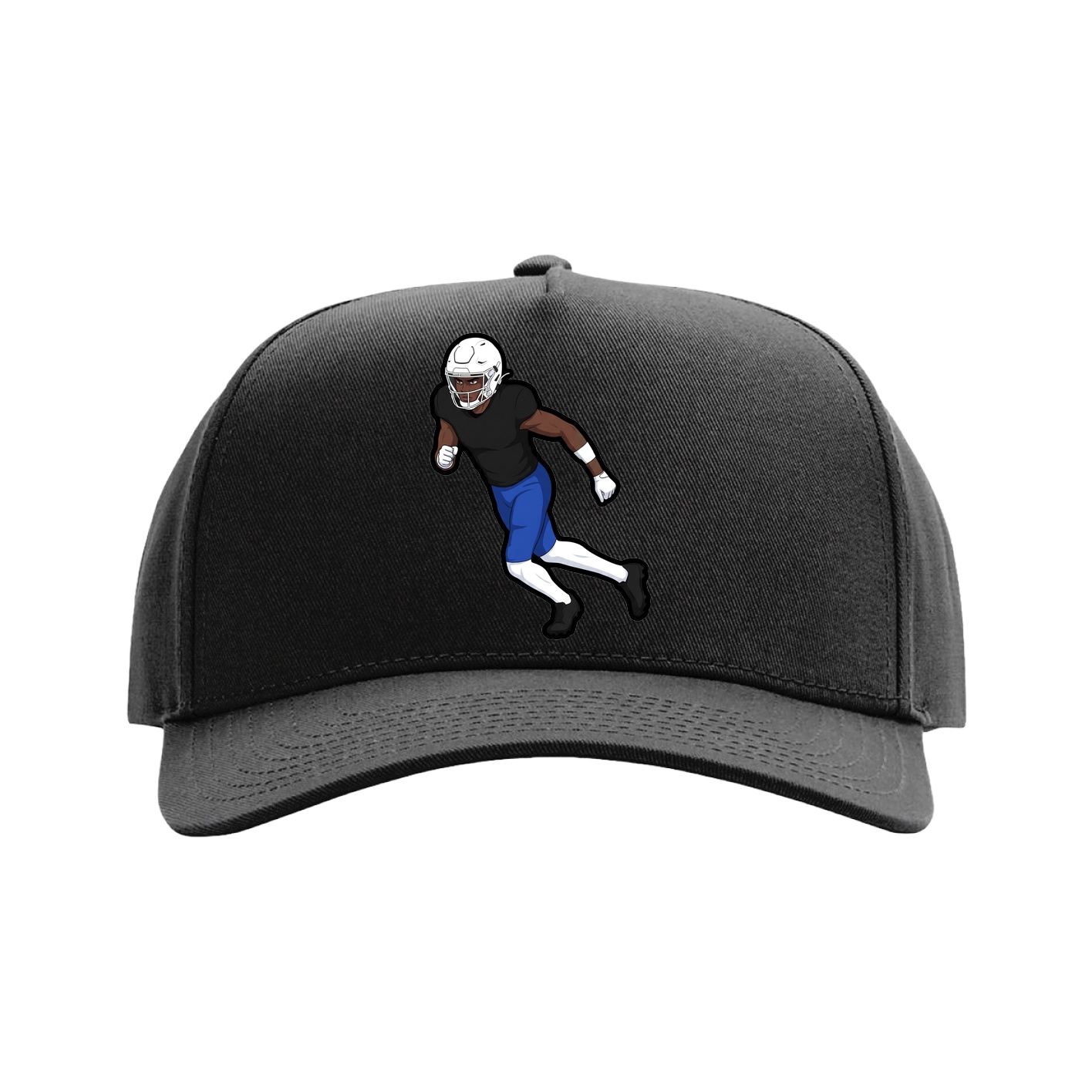 Full Fabric Five-Panel Champ Cap — Name Vertical in Black