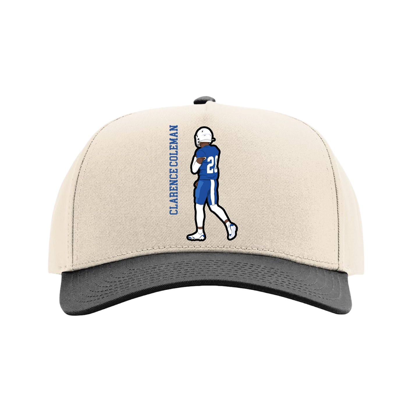 Full Fabric Five-Panel Champ Cap — Name Vertical in Cream/Black