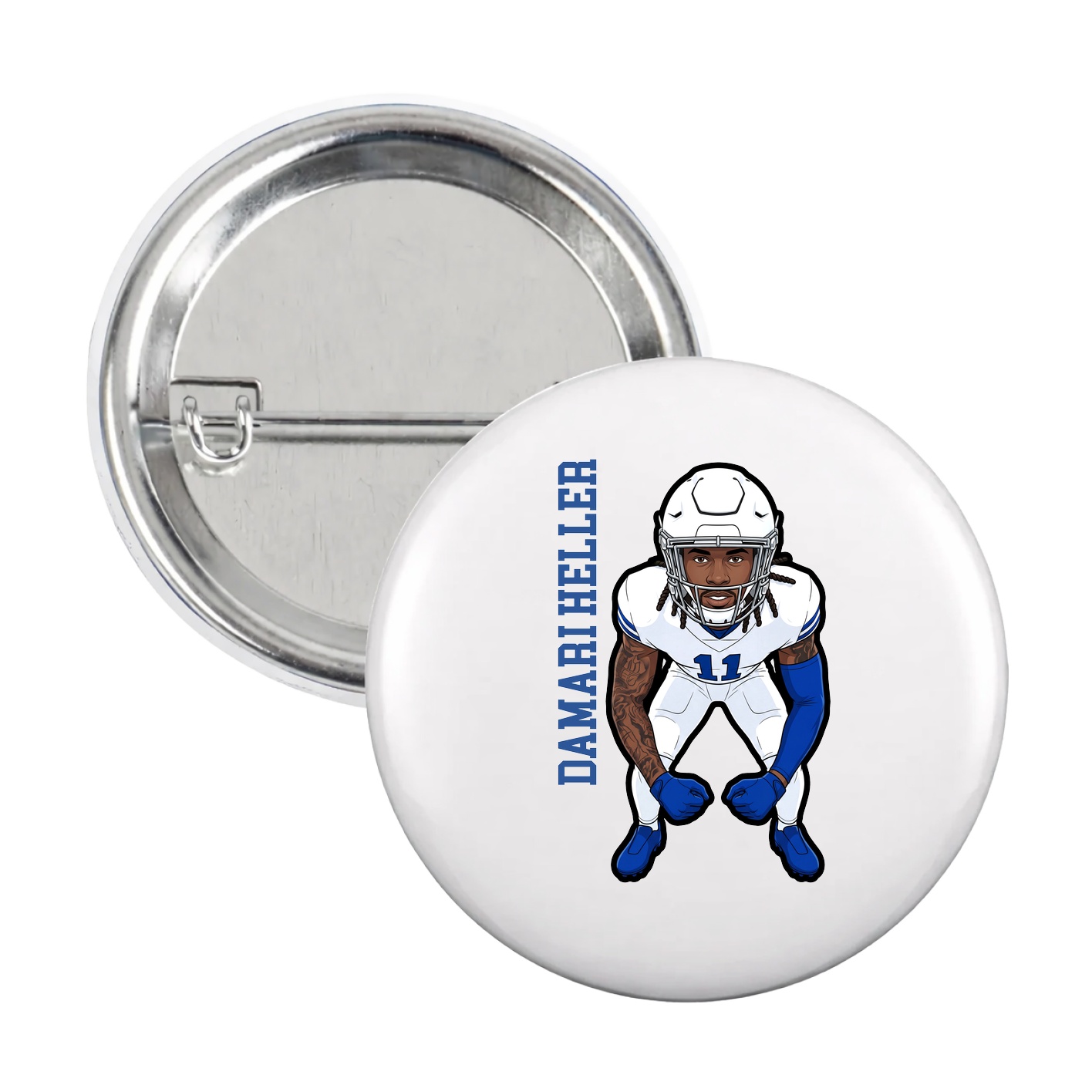 Game Day Button — Name Vertical in White