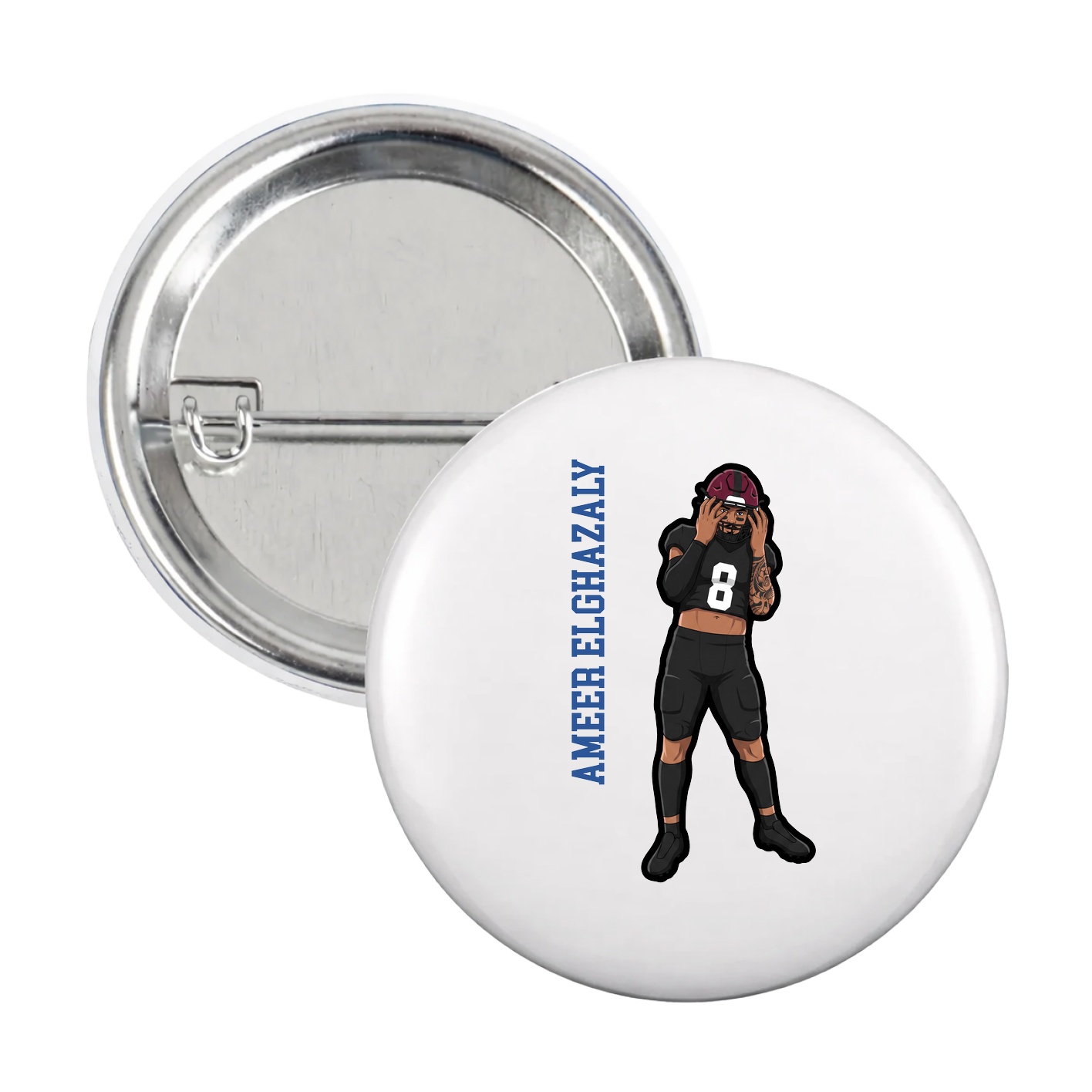 Game Day Button — Name Vertical in White