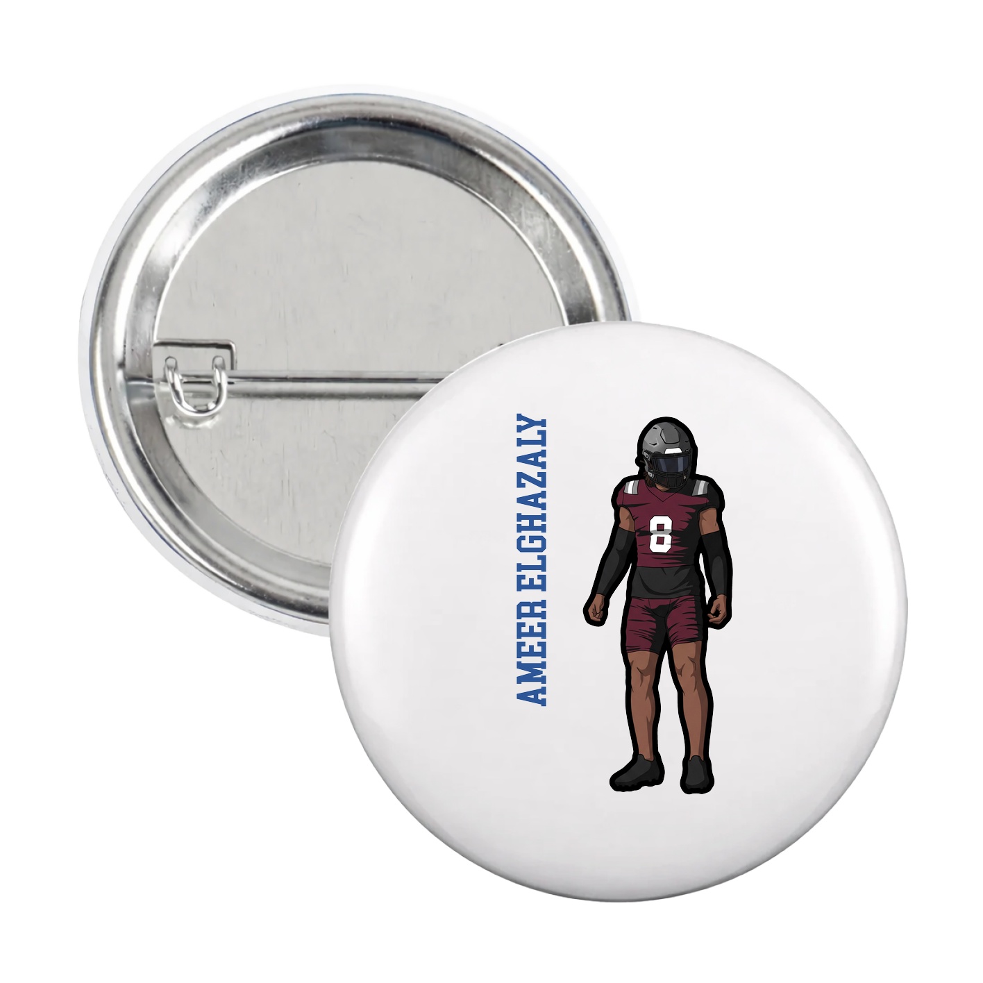 Game Day Button — Name Vertical in White