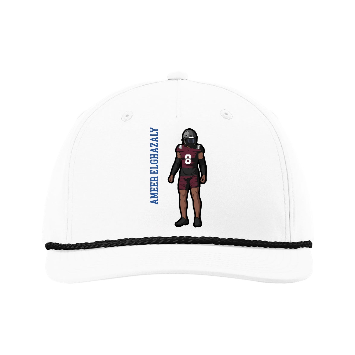 Five-Panel Classic Rope Cap — Name Vertical in White