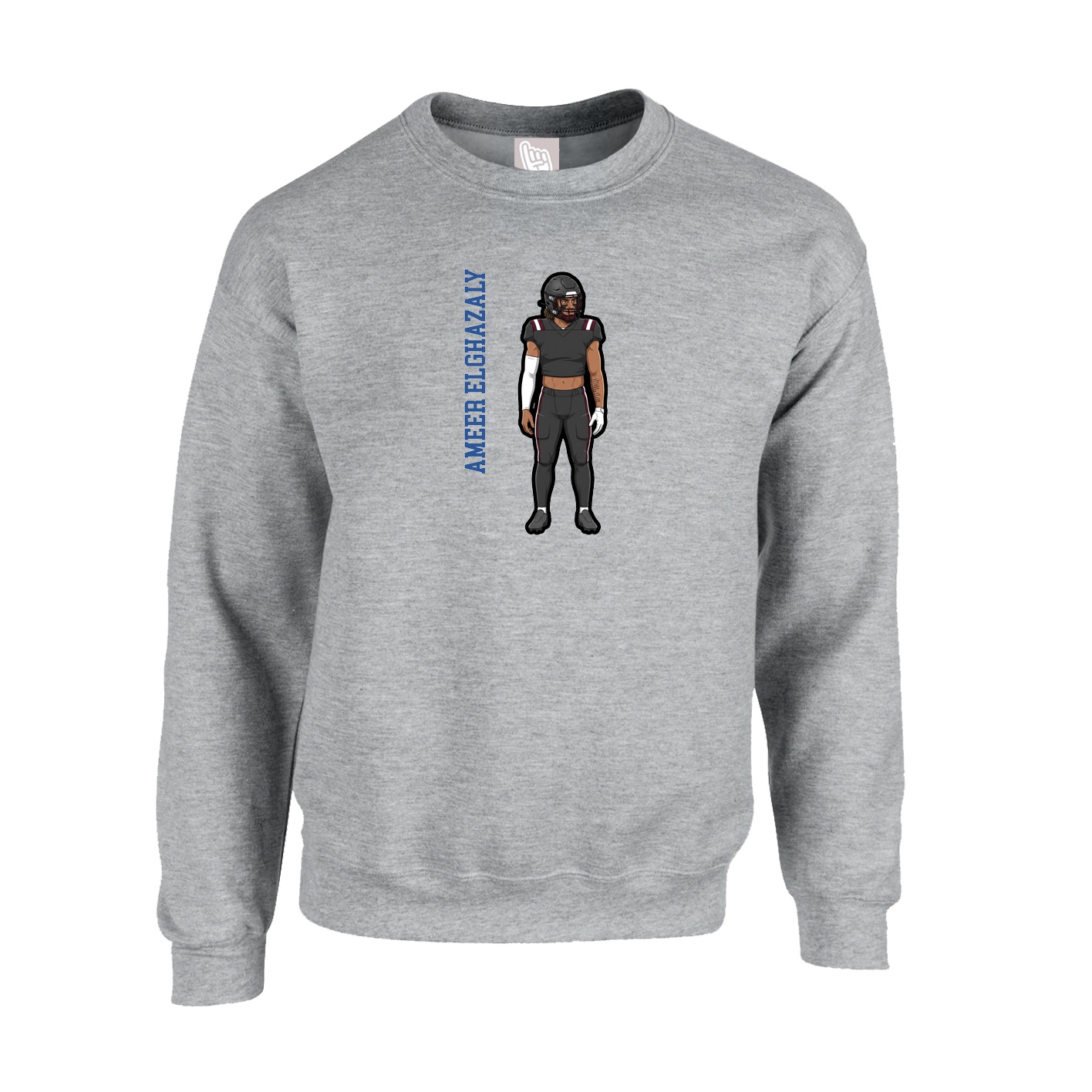 Fleece Crew — Name Vertical in Grey