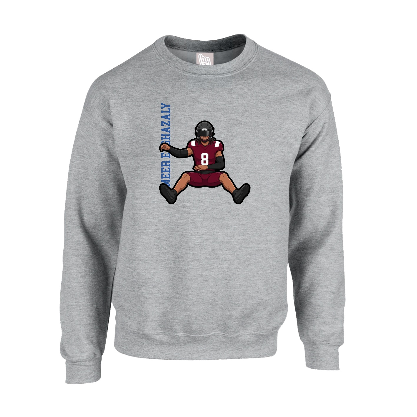 Fleece Crew — Name Vertical in Grey