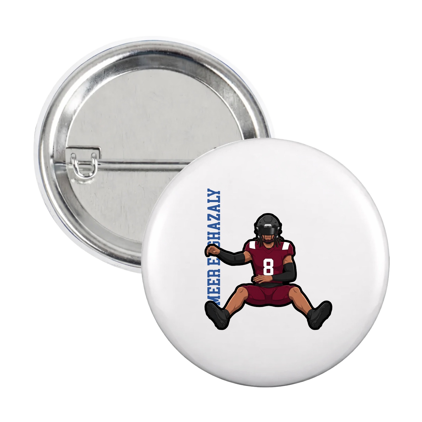Game Day Button — Name Vertical in White
