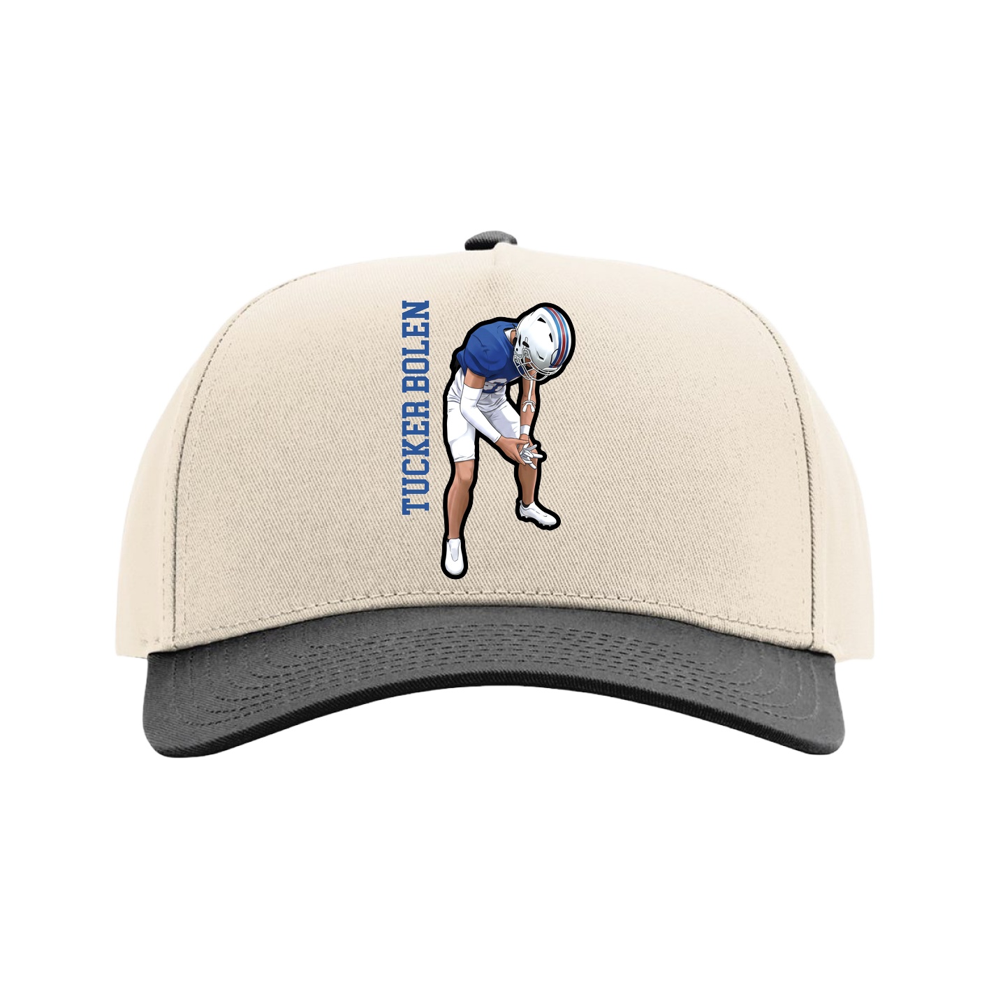 Full Fabric Five-Panel Champ Cap — Name Vertical in Cream/Black