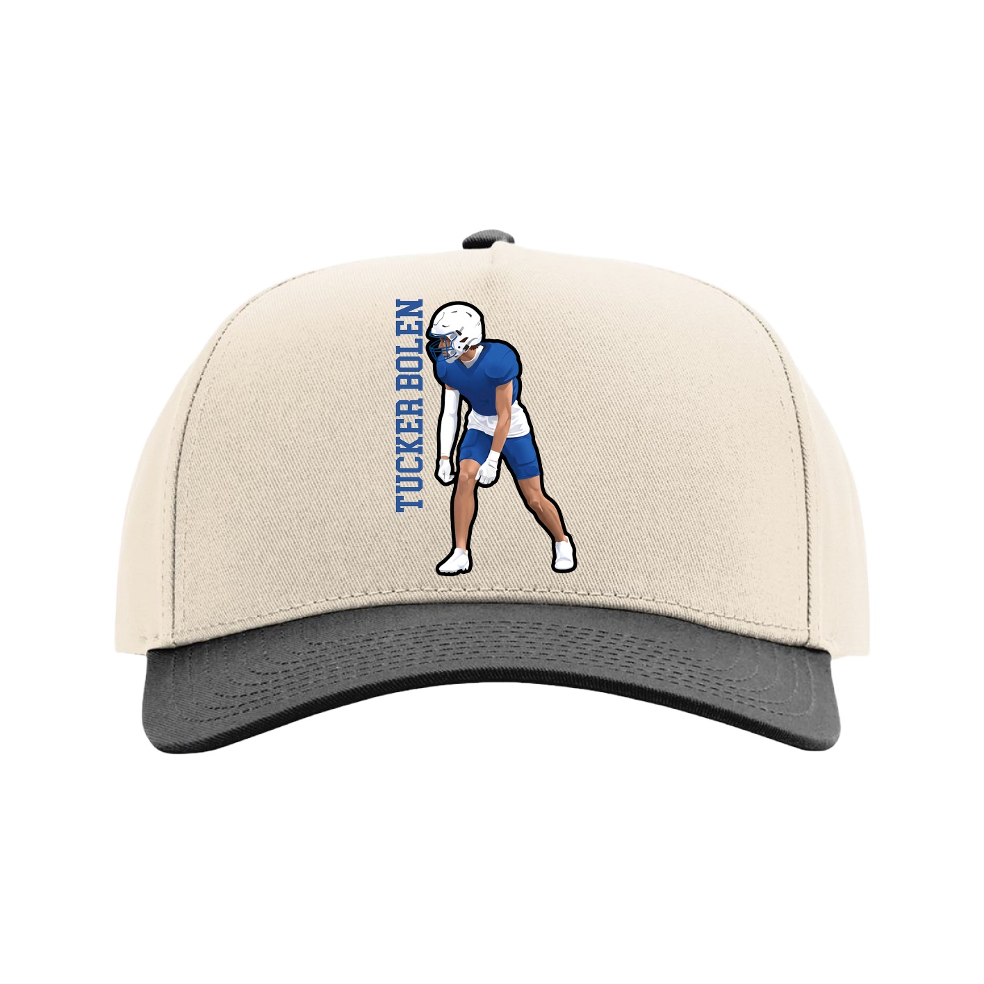 Full Fabric Five-Panel Champ Cap — Name Vertical in Cream/Black