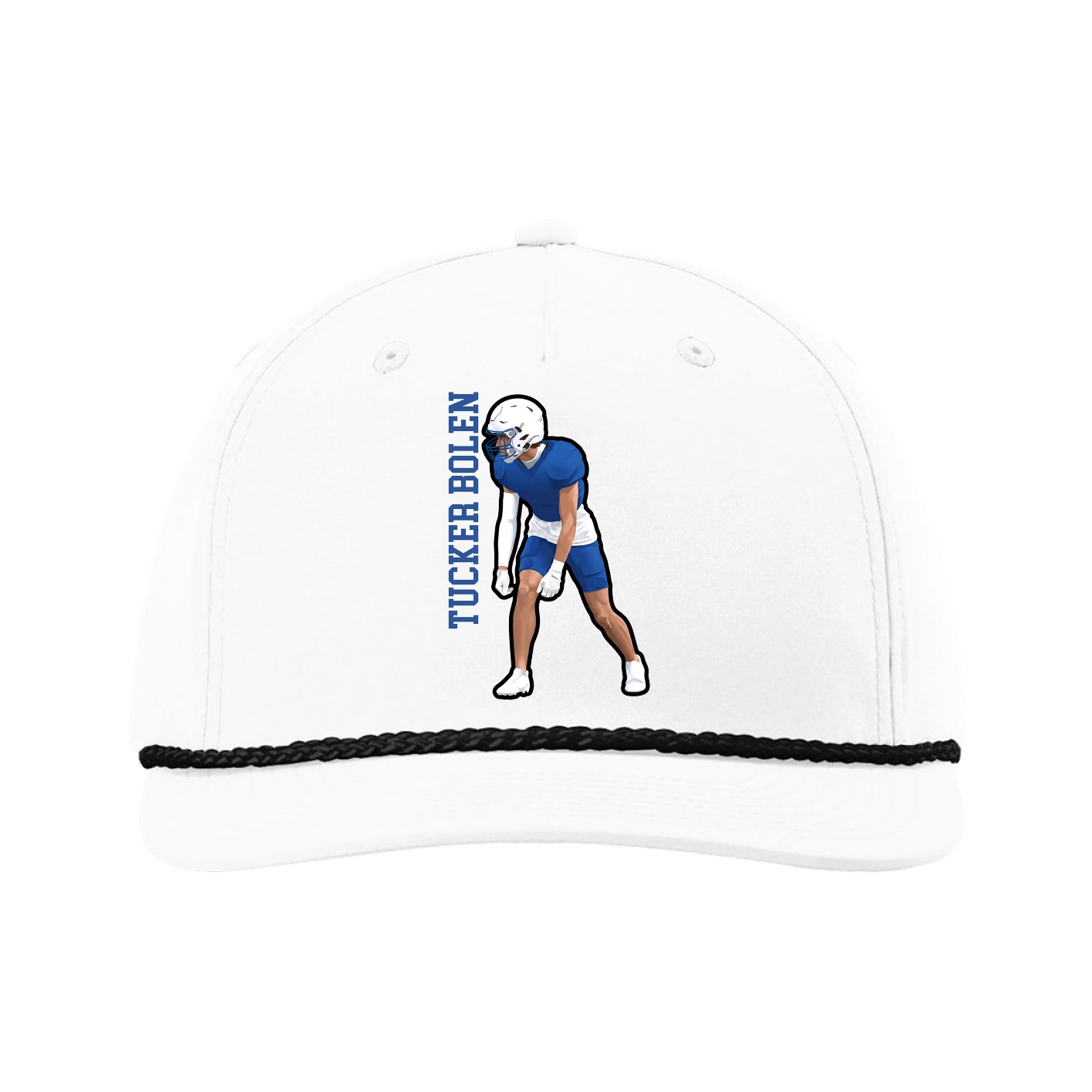 Five-Panel Classic Rope Cap — Name Vertical in White