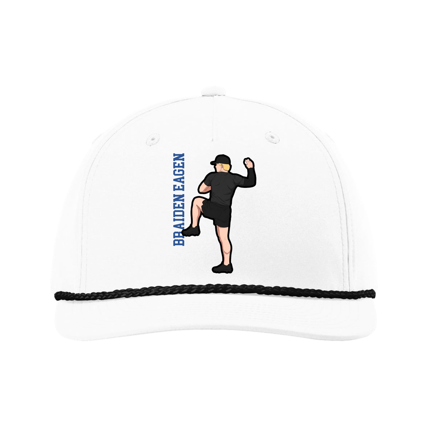 Five-Panel Classic Rope Cap — Name Vertical in White