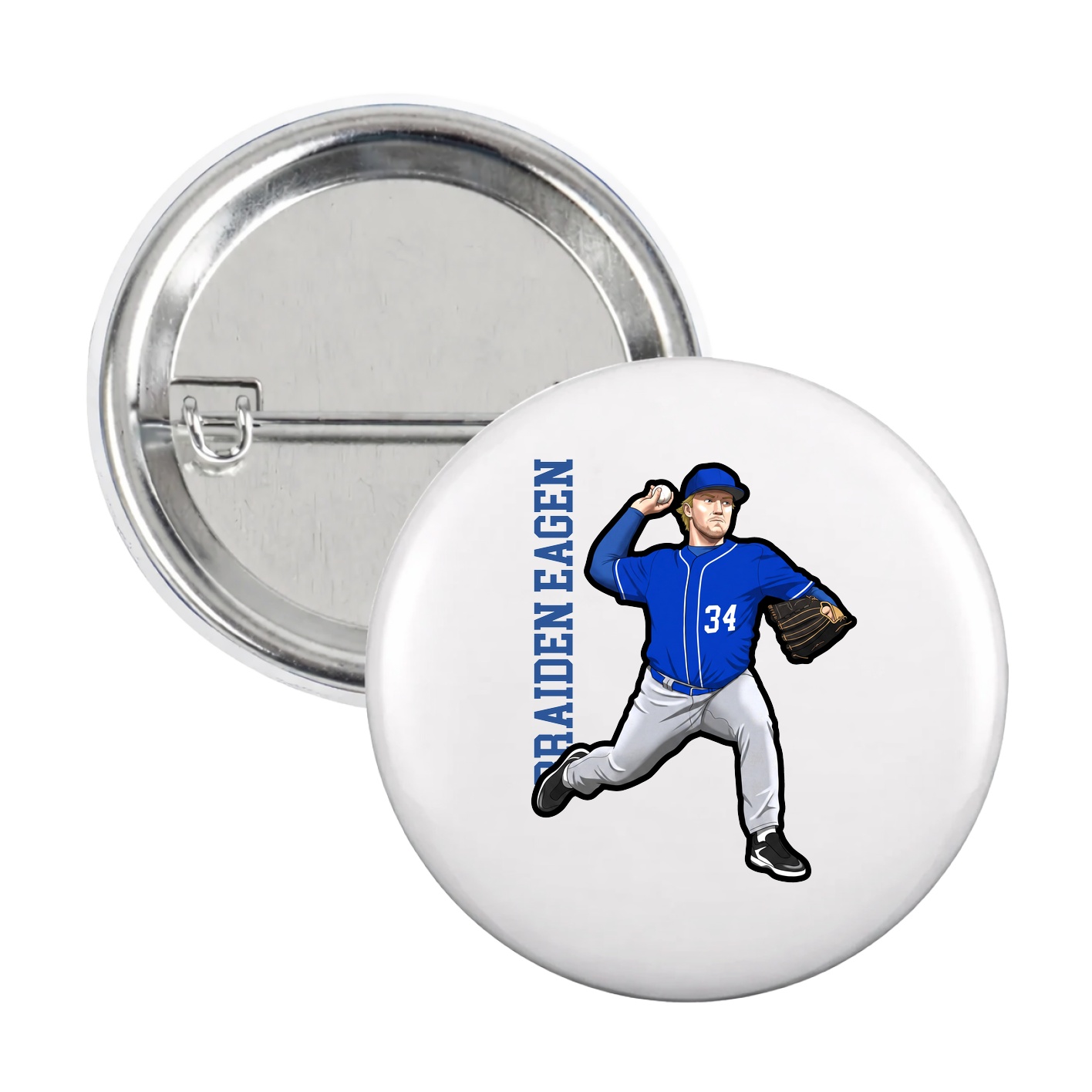 Game Day Button — Name Vertical in White