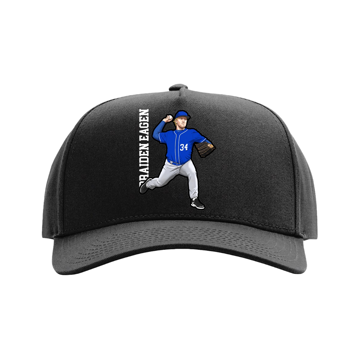 Full Fabric Five-Panel Champ Cap — Name Vertical in Black