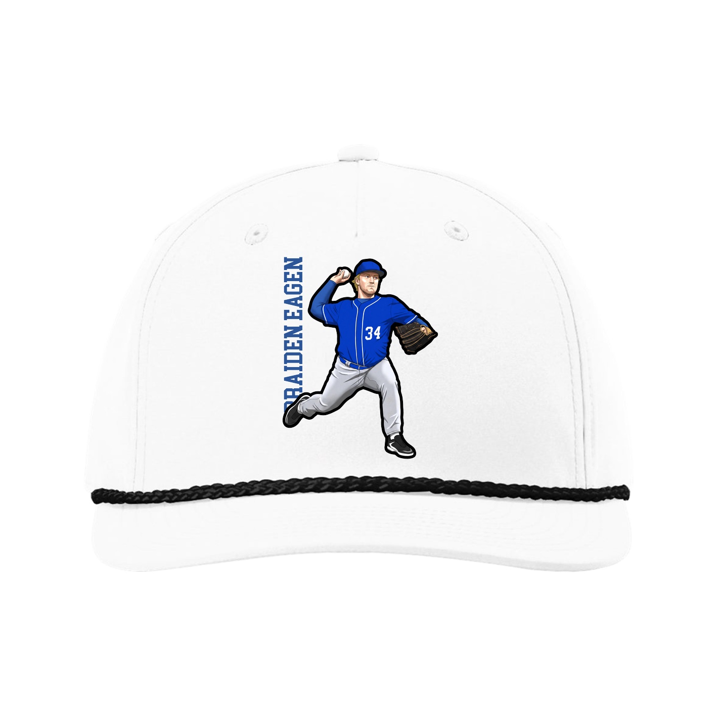 Five-Panel Classic Rope Cap — Name Vertical in White