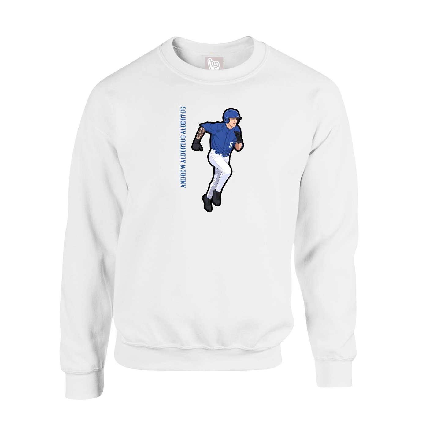 Fleece Crew — Name Vertical in White