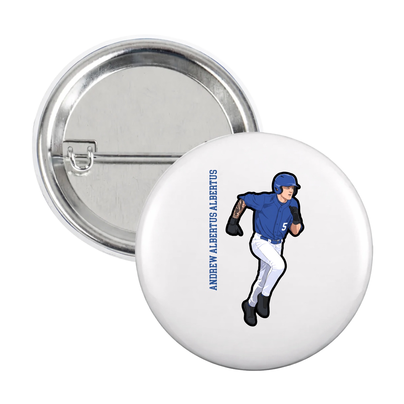 Game Day Button — Name Vertical in White