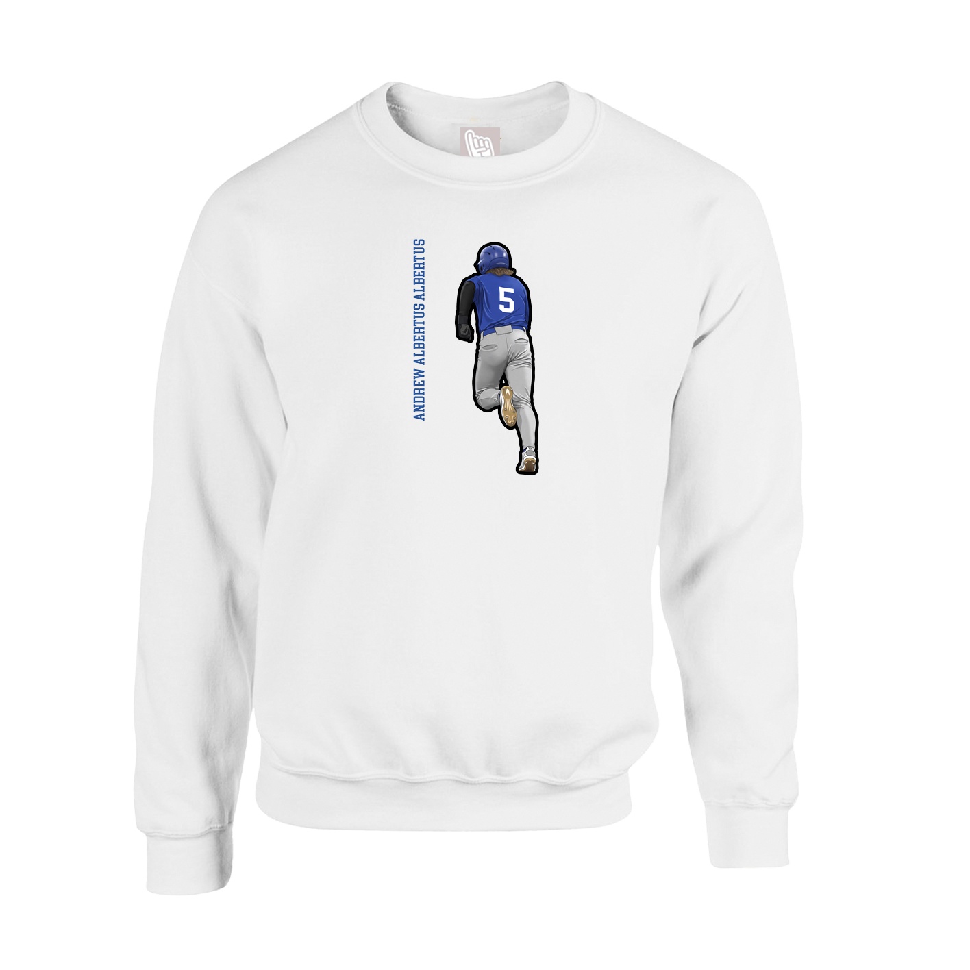 Fleece Crew — Name Vertical in White