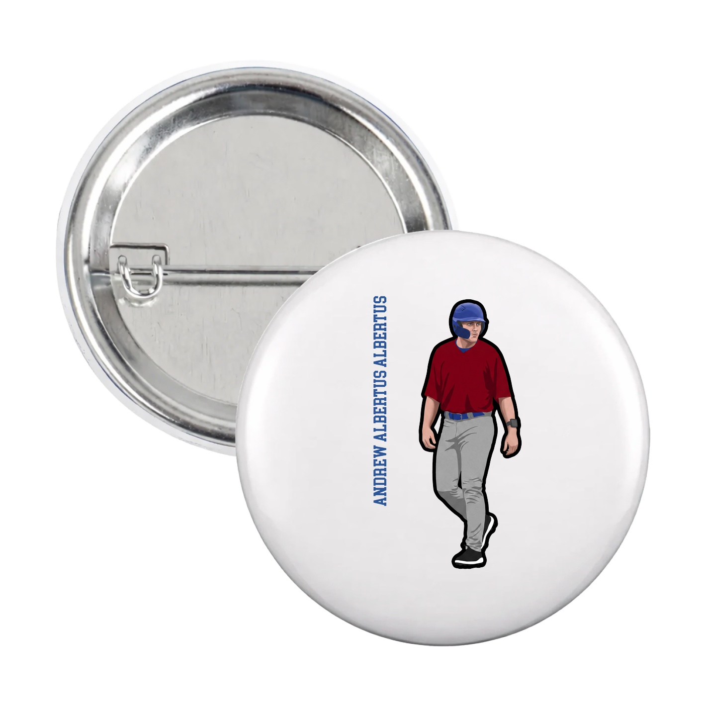 Game Day Button — Name Vertical in White