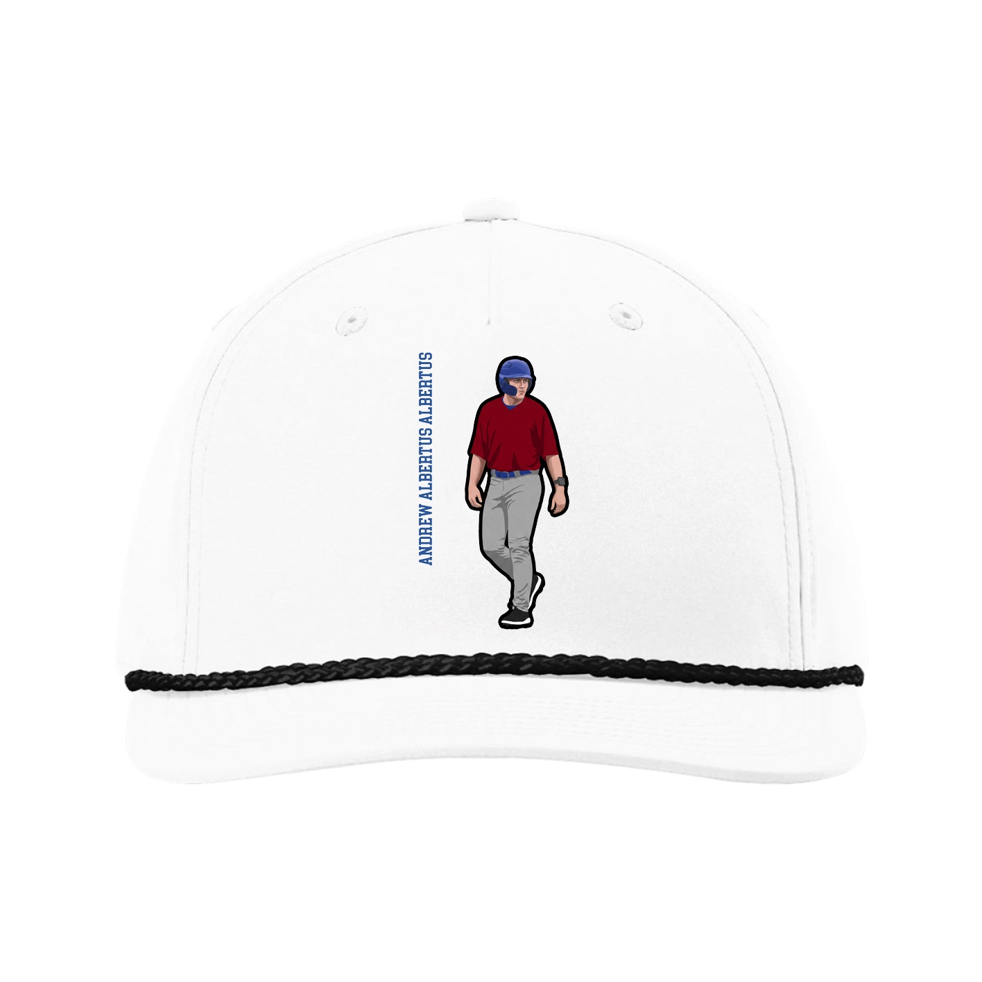 Five-Panel Classic Rope Cap — Name Vertical in White