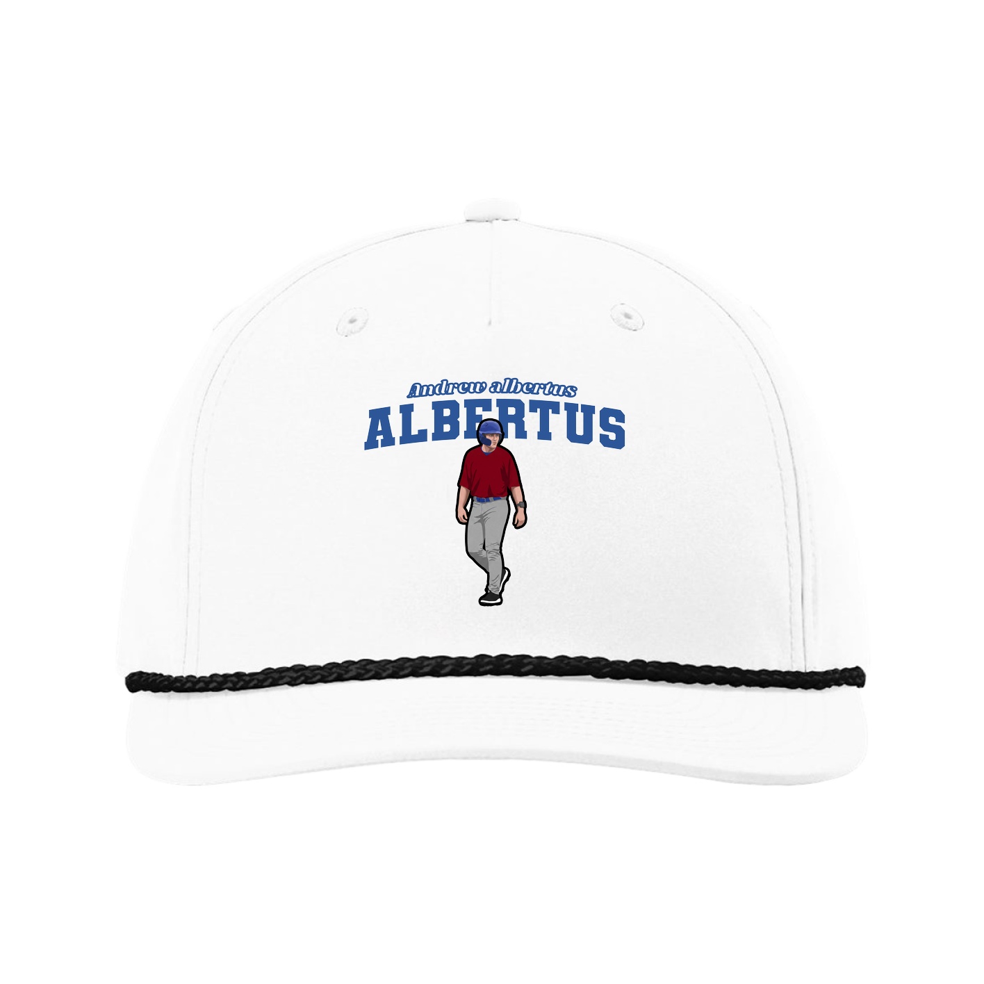 Five-Panel Classic Rope Cap — Name Arch in White