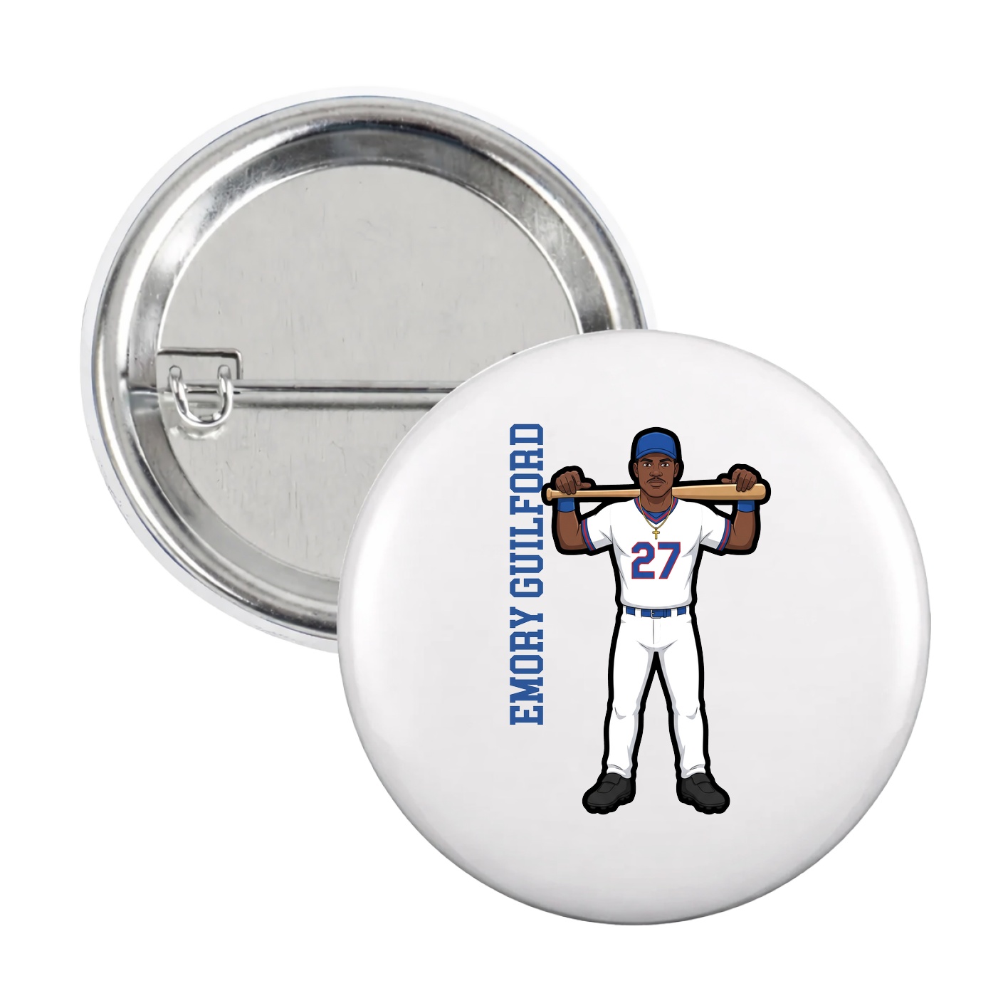 Game Day Button — Name Vertical in White