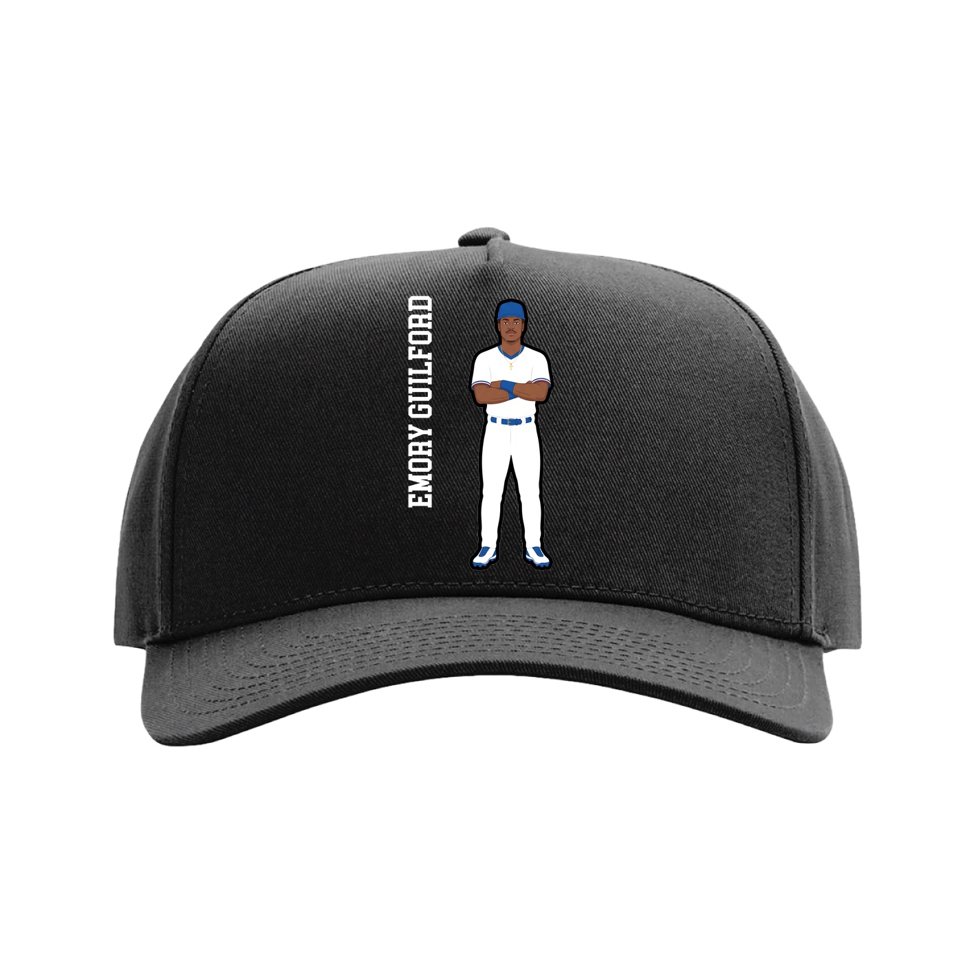 Full Fabric Five-Panel Champ Cap — Name Vertical in Black