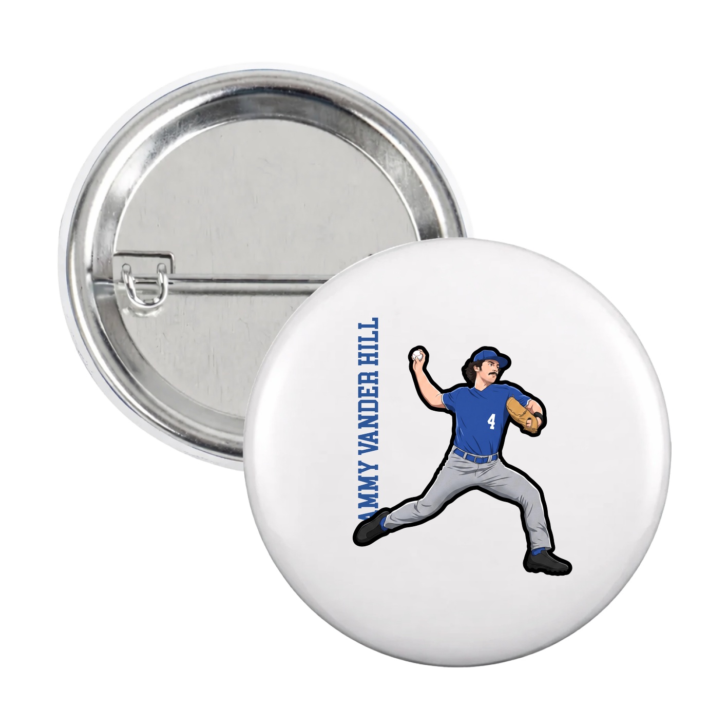 Game Day Button — Name Vertical in White