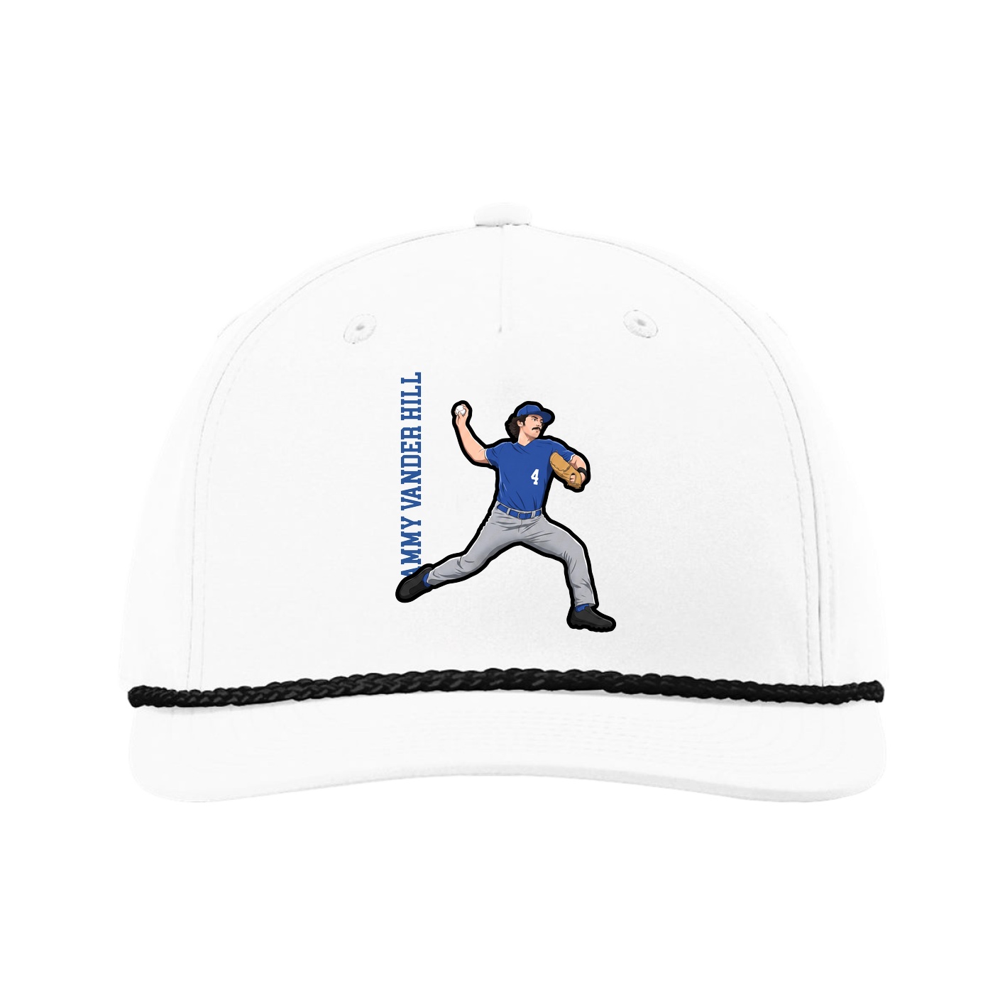Five-Panel Classic Rope Cap — Name Vertical in White