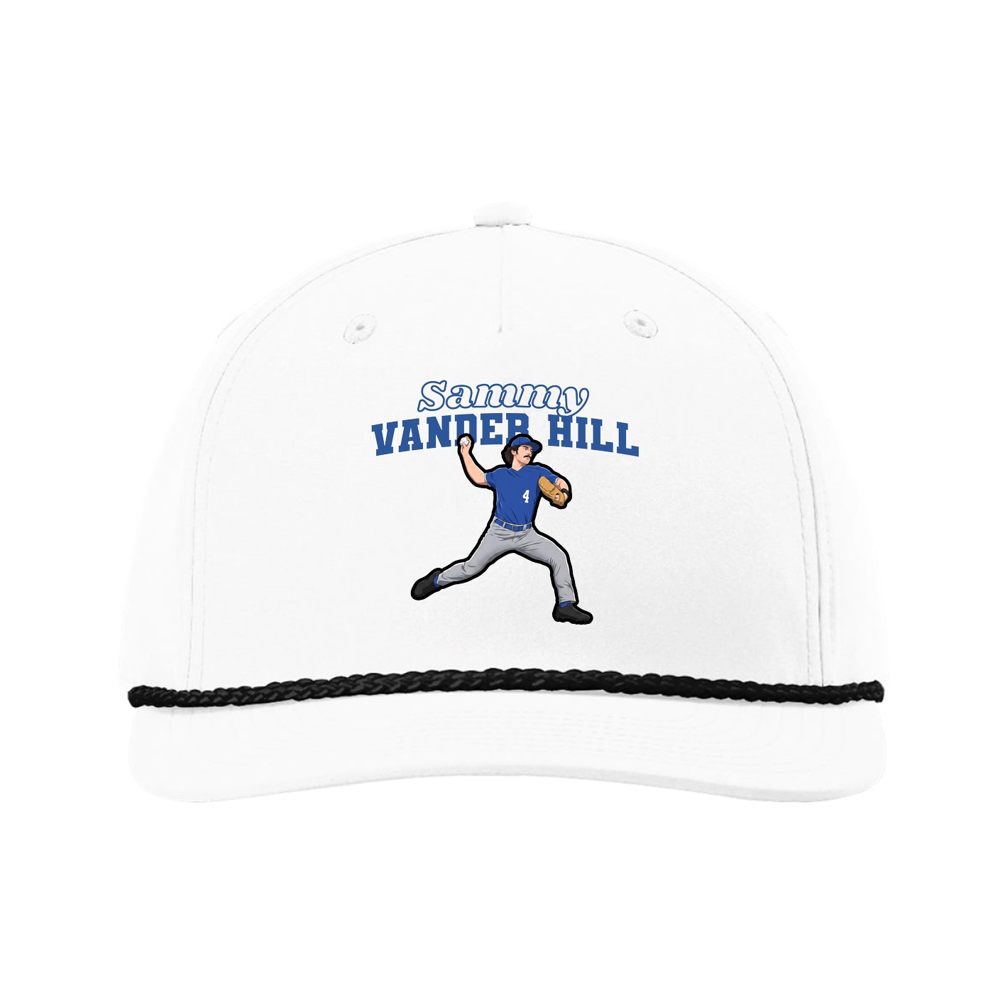 Five-Panel Classic Rope Cap — Name Arch in White