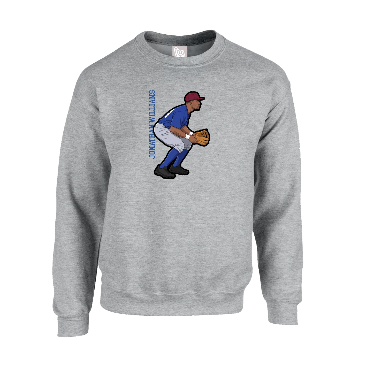 Fleece Crew — Name Vertical in Grey