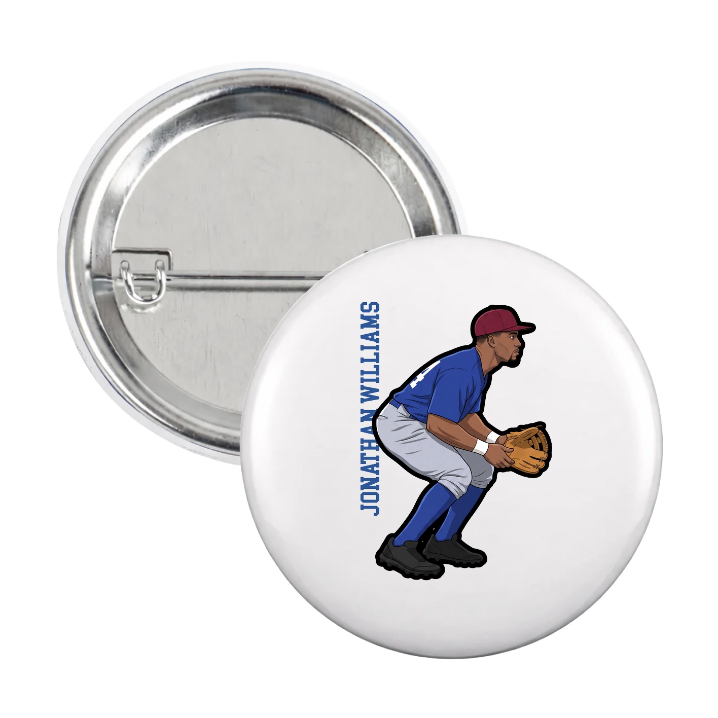 Game Day Button — Name Vertical in White