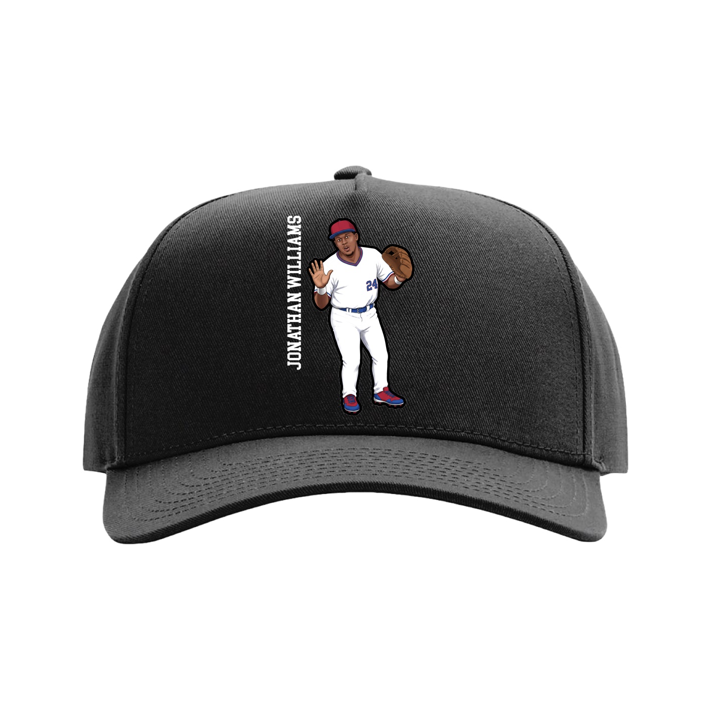 Full Fabric Five-Panel Champ Cap — Name Vertical in Black